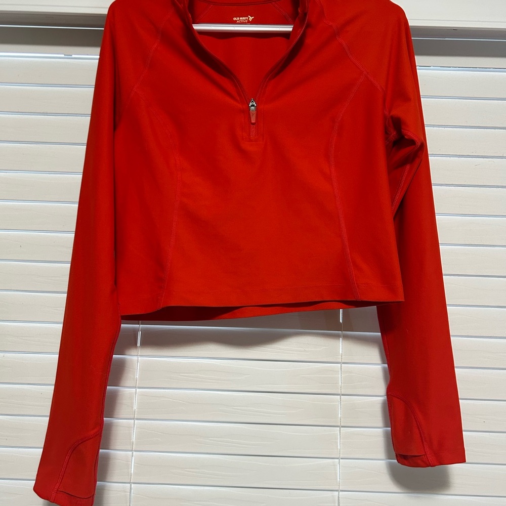 Old Navy Orange Cropped Long Sleeve Quarter Zip
